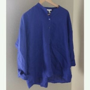 Eileen Fisher Button Down Blouse Linen Collarless